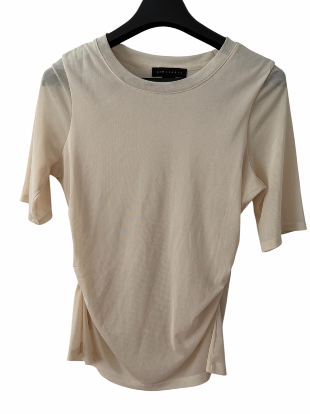 Sanctuary Birch "Perfect Mesh Tee" Lined Ruched Short Sleeve Top - Size M (009)